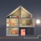 The picture illustrates the operation of a Viessmann fuel cell heating system in the evening.