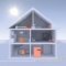 The picture illustrates the operation of a Viessmann fuel cell heating system at midday.