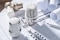 The picture shows some thermostatic heads on a technical drawing.
